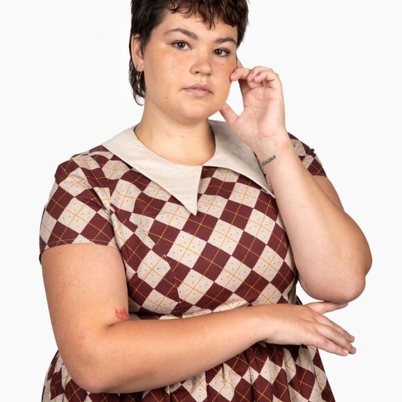 Tuesday of California/Tuesday Bassen Dagger Dress - Saltine Argyle 1X - Picture 1 of 3